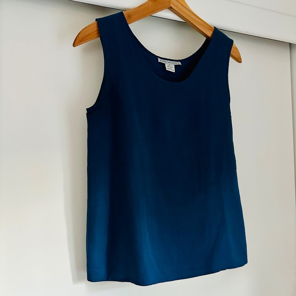 VINTAGE SILK Underwriters Navy Blue Sleeveless Scoop‎ Neck Top